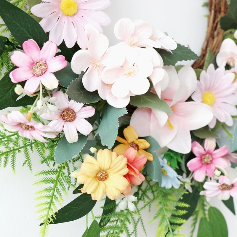 Artificial Flower with Leaves Wedding Wreath Spring Wreath Decoration for Door Window Hallway Farmhouses Home Decoration