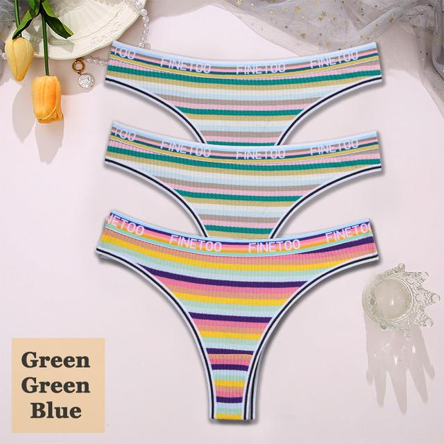 3 STK/sett Fargerike stripete bomull Dametruser Sexy G-String Undertøy Dame Pustende Thong Intimates Undertøy T-Back Truser