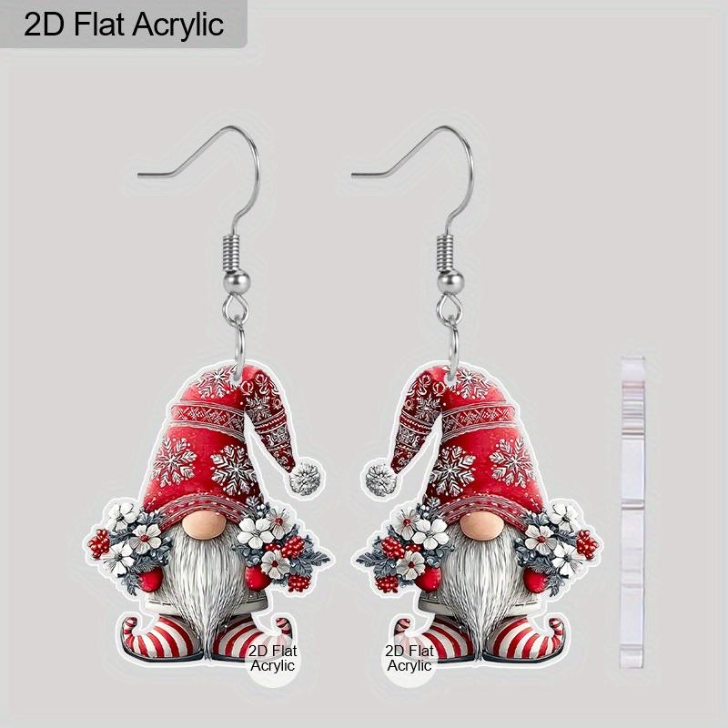 2D Flat 2pairs Red and Green Dwarf Acrylic Dangle Earrings, Perfect Gift for Women, Christmas Party Jewelry