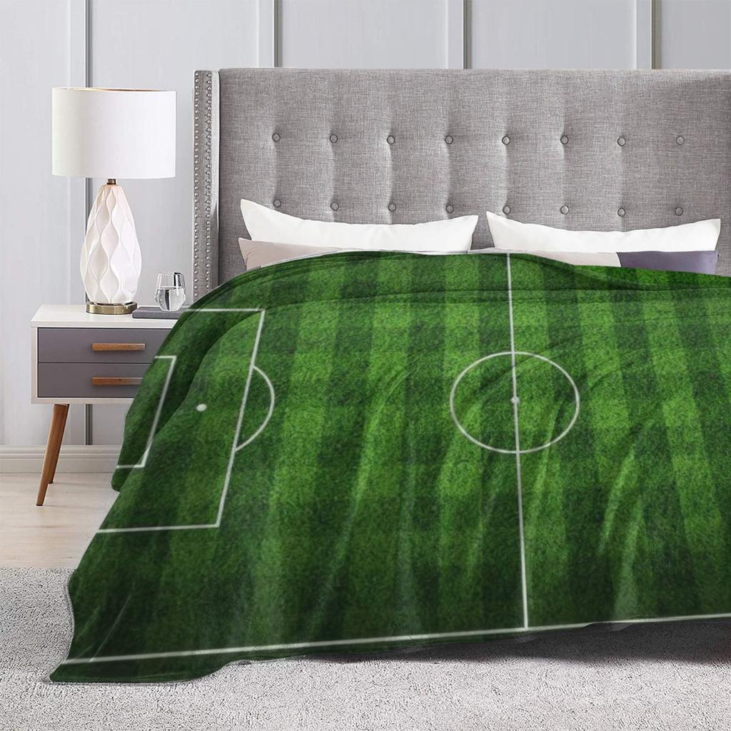 Warm Soft Blanket Camping Soccer Field White Line Grass Background Throw Blanket Flannel Bedspread For Outdoor Sofa Bed Cover