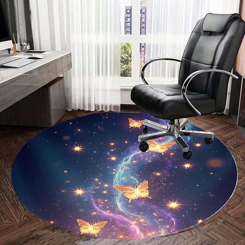 1pc Enchanted Butterflies in Starry Sky Round carpet, Made of Polyester,Perfect for Decorating Office Chairs, Living Rooms,Vibrant Decorative Rug