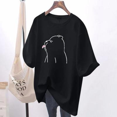Women Cute Cartoon Printed Sweet T-shirt Summer Casual Short Sleeve Top Simple Casual Loose Breathable Pure Cotton Pullovers