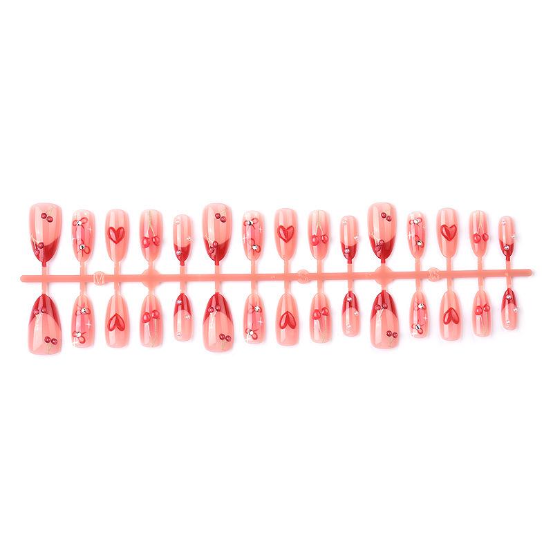 30-Piece Valentine s Day Almond Cat Eye Nails with 3D Hearts, Cherry, and Bow Accents