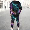 Men s Plus Size Nebula Printed Two Piece Set Round Neck Long Sleeve Top Cuffed Pants