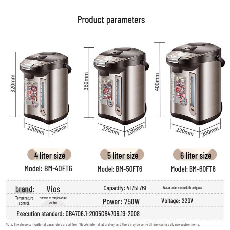 Vios Electric Kettle: 304 Stainless Steel, 4L/5L/6L, Auto-Insulating