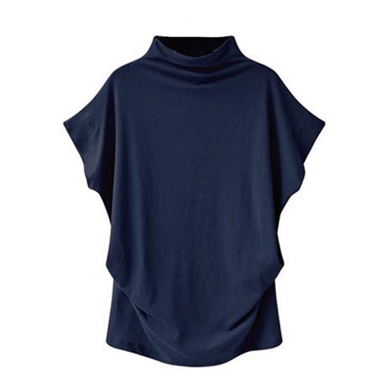Women Plus Size Solid Color High Neck Short Sleeve T-Shirt Loose Bottoming Top