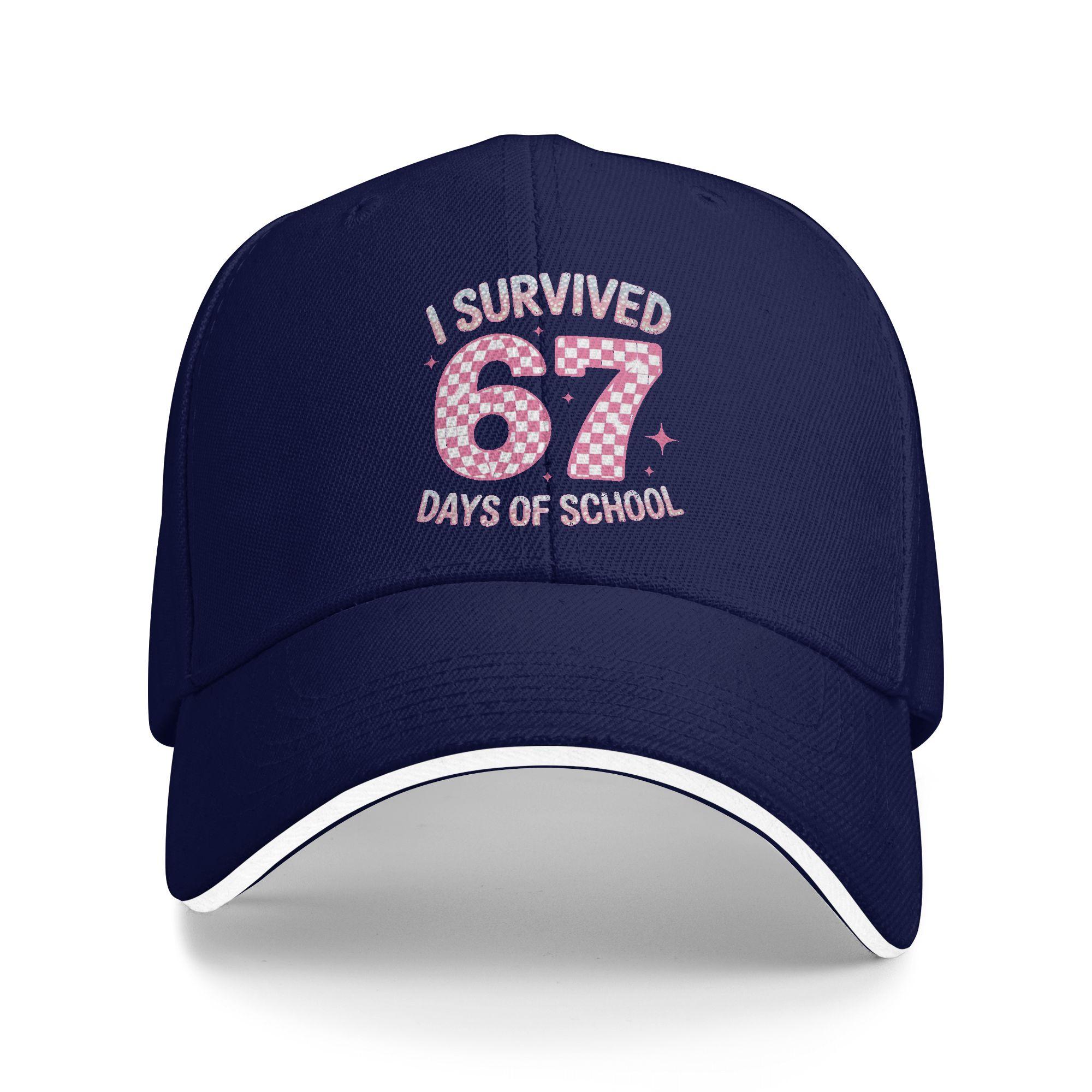 

I Survived 67 Days of School Teachers Students Six Seven Baseball Cap Casual Male Trucker Hat Running Hippie Baseball Caps One Size темно-синього кольору