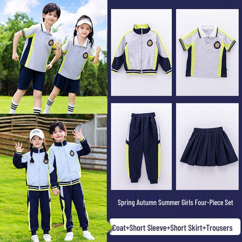 Zestaw 3-częściowy mundurek przedszkolny i podstawówkowy w stylu preppy na wiosnę i jesień. Idealny na Dzień Sportu i Jednolite Ubranie Klasowe.