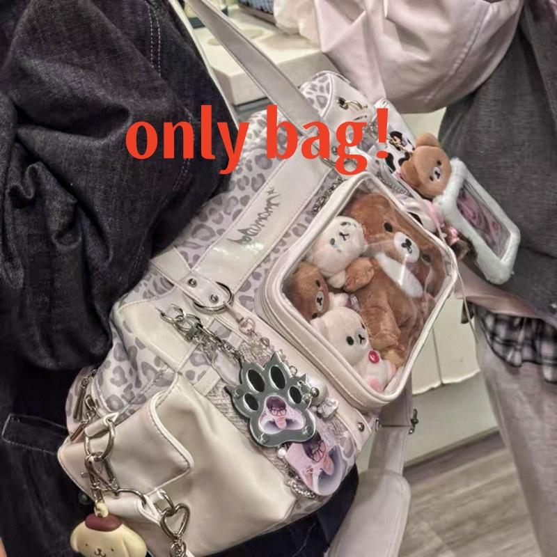 Multipockets Transparent Bag Women Leopard Print Large Capacity Handbag Star Chasing Shoulder Bag Display Crossbody Storage Bag 40x15x26cm грязно-белый