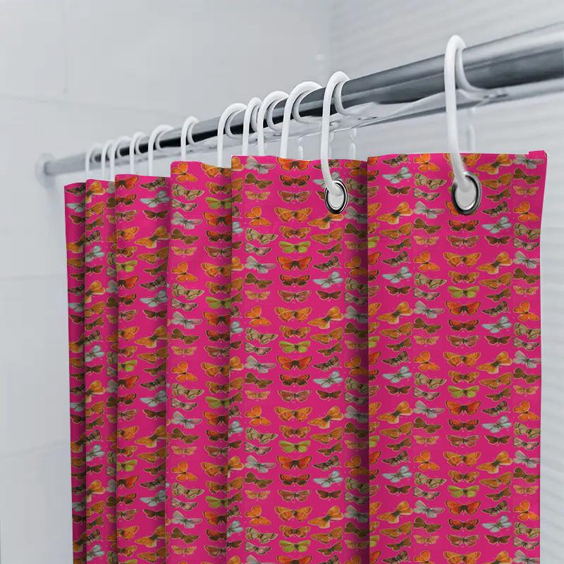 Bright Pink Butterflies Shower Curtain Decorative Waterproof Bathroom Liner For Home Living