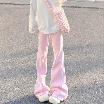 New College Style Soft Glutinous Pink Trousers for Women with High Waist Versatile Drooping Floor-moving Casual Trousers