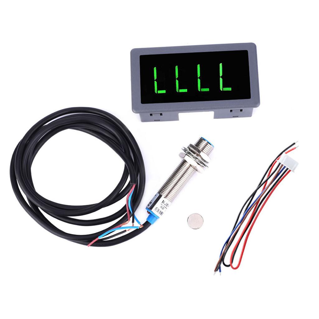 Green 4 Digit LED Motor Tachometer RPM Speed Measure Meter NPN Hall Proximity Switch Sensor Motor RPM Gauge Motor Tachometer