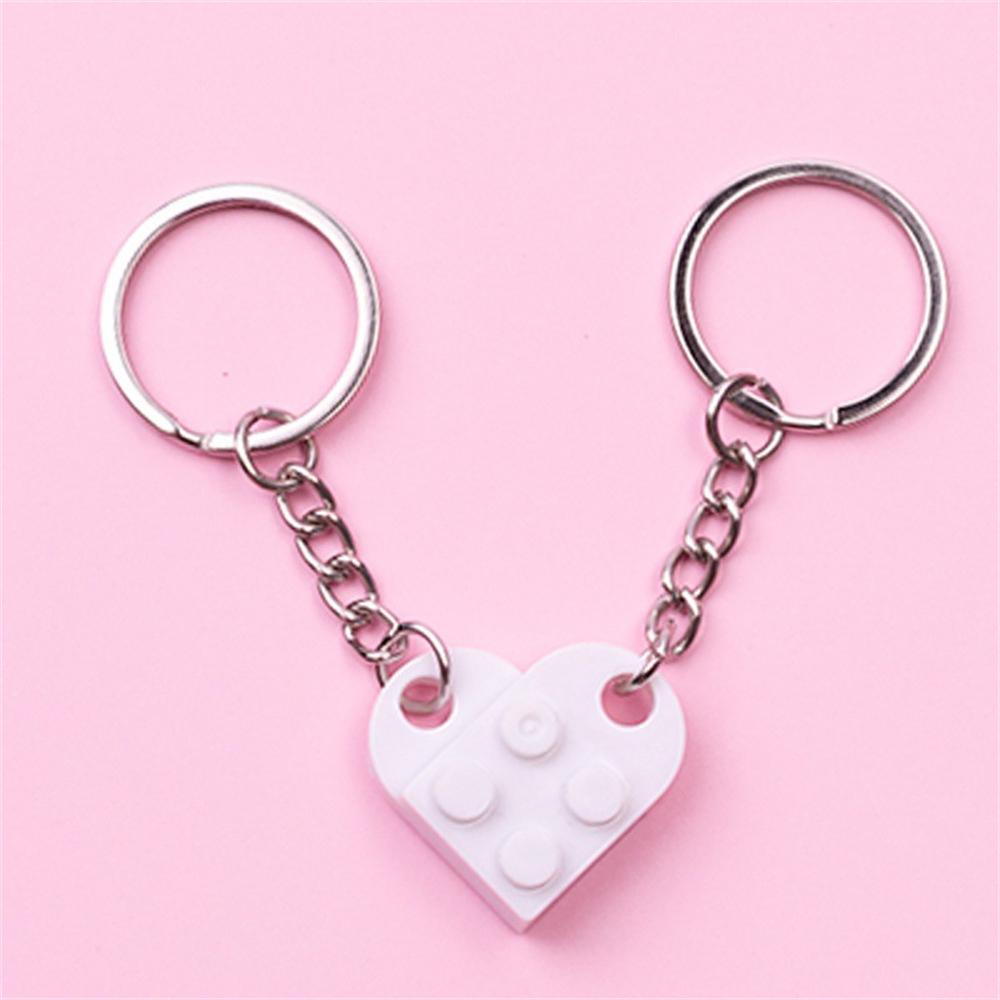 2Pcs Cute Separable Love Heart Building Block Keychains Couples Friendship Love Heart Brick Key Ring New Year Jewelry Gifts
