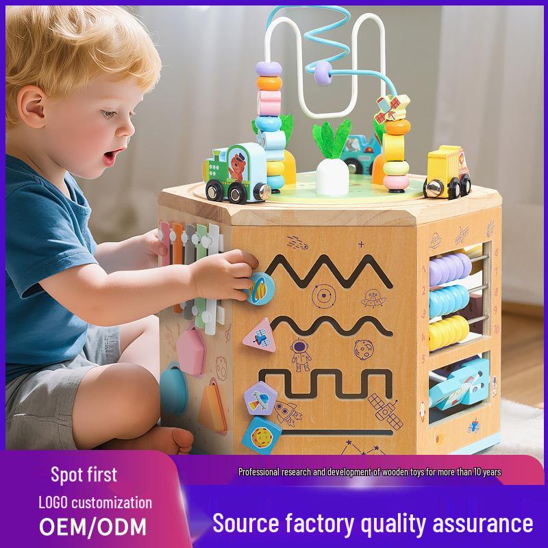 CPC CE Wooden Bead Maze Busy Box: Multifunctional Early Education Puzzle & Shape Matching Brain Training Toy