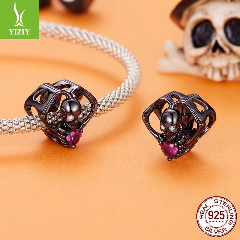 Halloween Than Heart Skull Beading Accessories Funny Festival S925 Silver Plated Black Gold Beads Beading