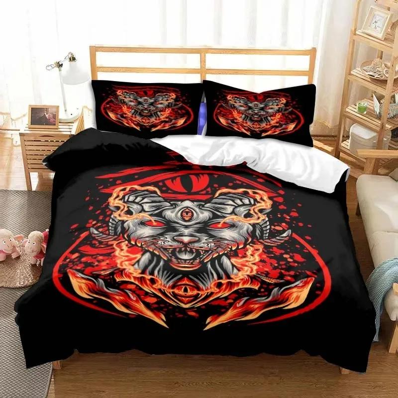 Satan Katt Skelett Påslakan Set Mysterium Häxkonst Sängkläder Set Gotisk Skalle Täcke Överdrag Påslakan Enkel Dubbel King
