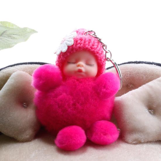 Neueste schlafende Baby-Bowknot-flaumiger Bommel-Plüsch-Puppen-hängender Anhänger-Schlüsselanhänger