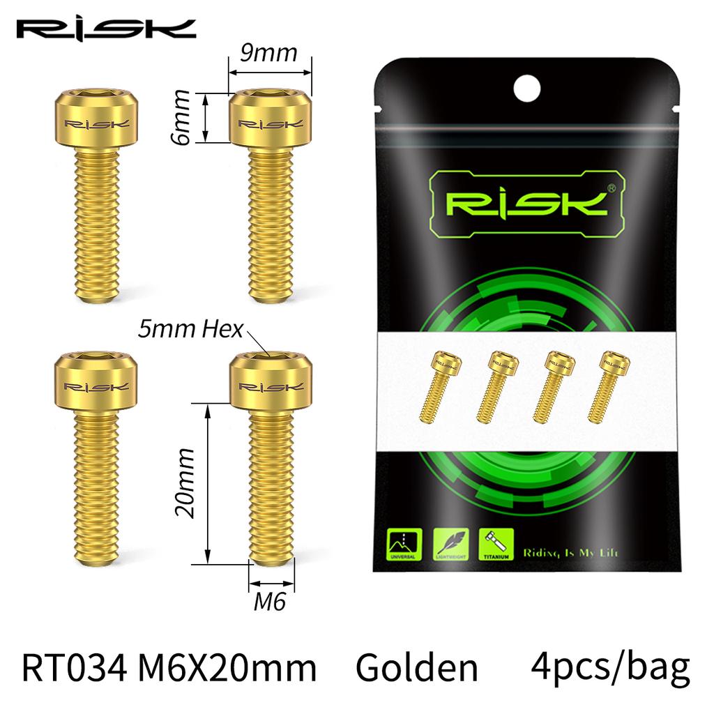 RISK 4PCS M6x16 M6x18 M6x20mm Titanium Bicycle Disc Brake Clamp Caliper Bolts MTB Mountain Road Bike Fixed Screws M6*16/18/20mm