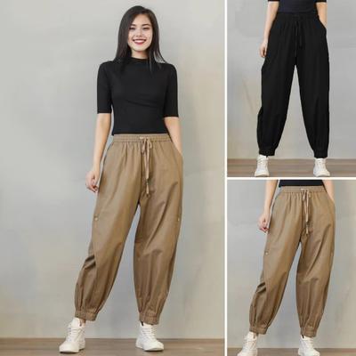 Kadın Harem Pantolon Düz Renk Günlük Pantolon İpli Belli Bol Kesim Ev Pantolonu Günlük Giyim