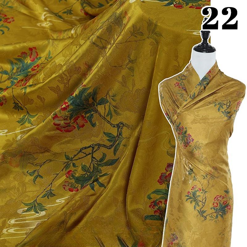 Krajinná hedvábná strečová saténová látka 50x150cm pro tradiční čínské vintage Hanfu Cheongsam dámské oblečení šaty šicí řemesla