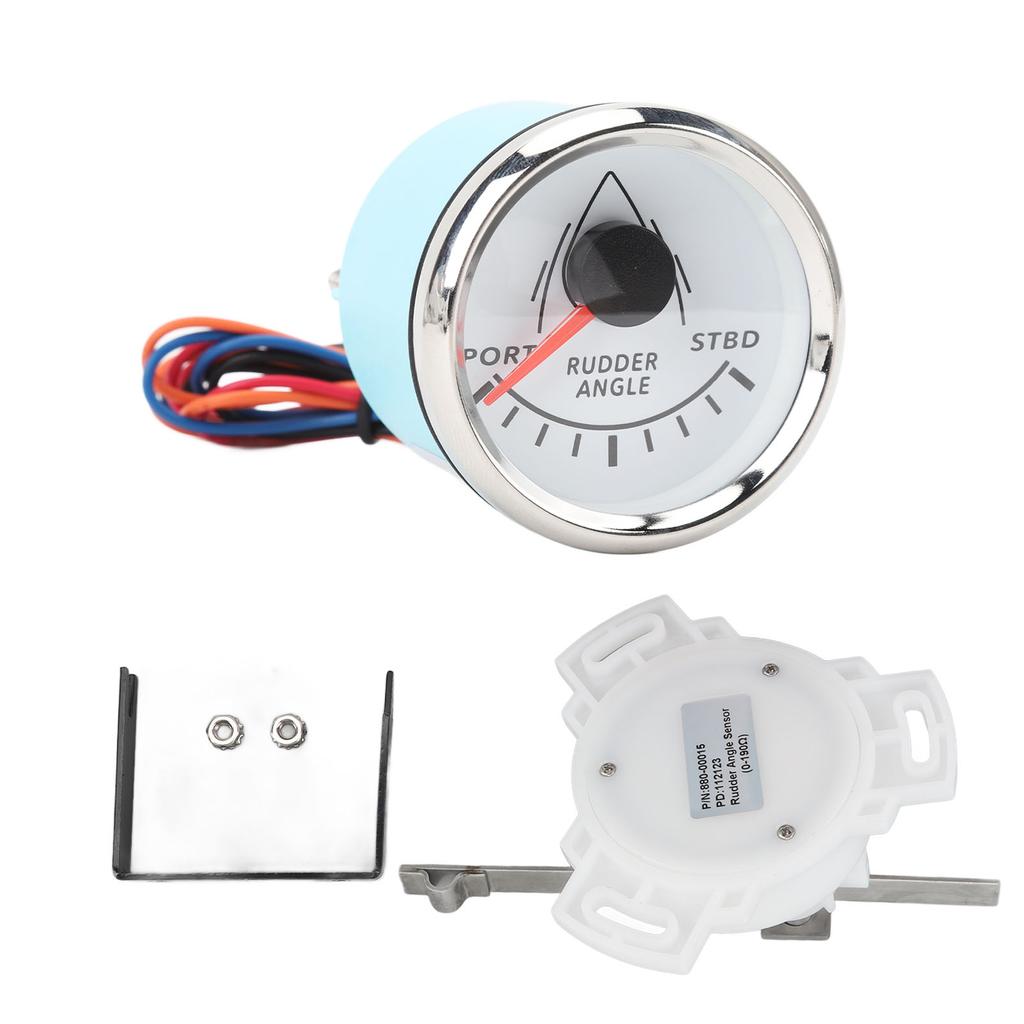Rudder Angle Indicator Gauge 8 Colors Backlight 52mm Rudder Angle Meter with Sensor for Boats Yachts Speedboats