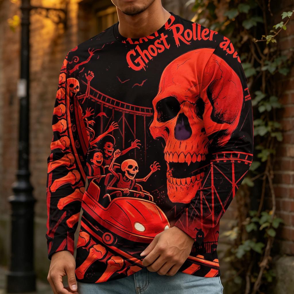 Men's Halloween Printed Crewneck Long Sleeve Top Casual Loose Fit