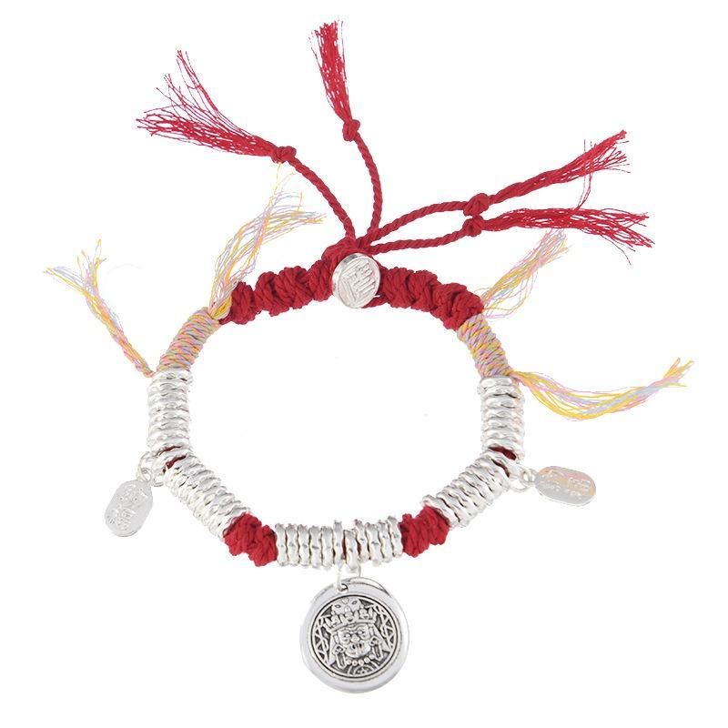 Tibetan Zakiram Hammer Silver Coil Bracelet Braided Red Hand Rope Retro Men's and Women's Bracelet
