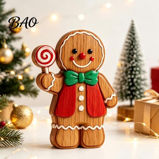 Wooden Gingerbread Man Ornaments Christmas Ornament, Hand Painted Vintage Tabletop Durable Wood Figurines Figurine, Rustic Holiday Decor for