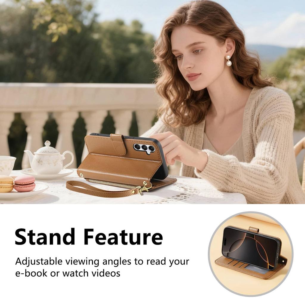 עבור Samsung Galaxy A37 A36 A35 A25 A17 נרתיק ארנק Crossbody, כיס רוכסן מרופד מחזיק כרטיסים, כיסוי Flip עם רצועה שרוך