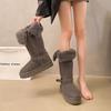Fur Integrated Snow Boots Women's Winter New High Tube Can Be Folded Two Wear Thickened Warm Cotton Shoes Medium Boots