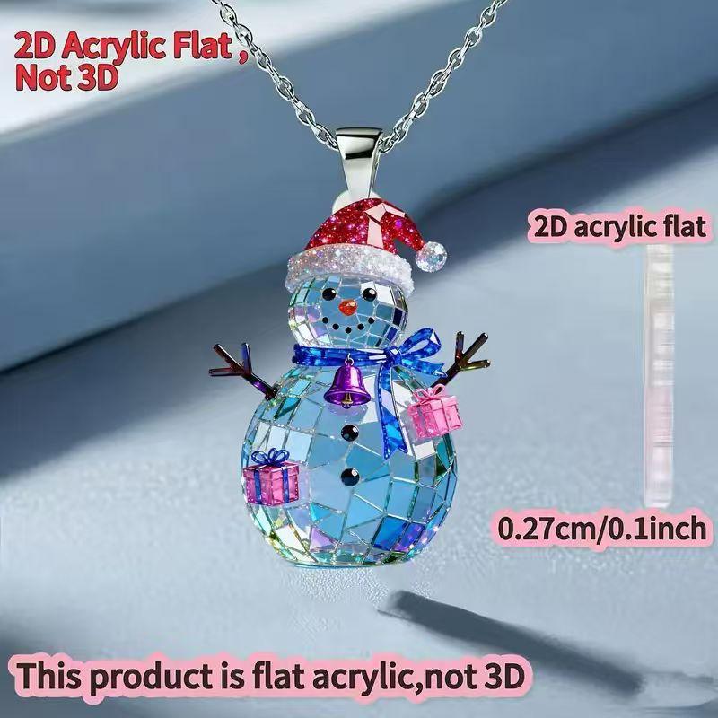 Cross-border new blue Christmas snowman necklace, flat acrylic creative Christmas gift Christmas hat necklace