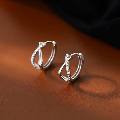 Fashion 925 Silver Zirconia Cross Hoop Earrings Girl Beautiful Huggies Earring Jewelry for Women Gifts Anti-Allergic