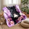 Fluffy Dog In Flower Garden Theme Blanket Lightweight Warm Flannel Blanket Decorative Throw Blanket for Home Decoration