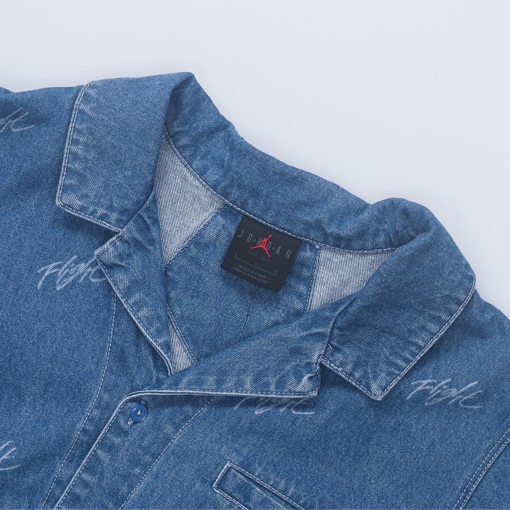 Jordan Allover Letter Print Casual Loose Denim Jacket Women Outerwear Stone-Blue FN5770-453