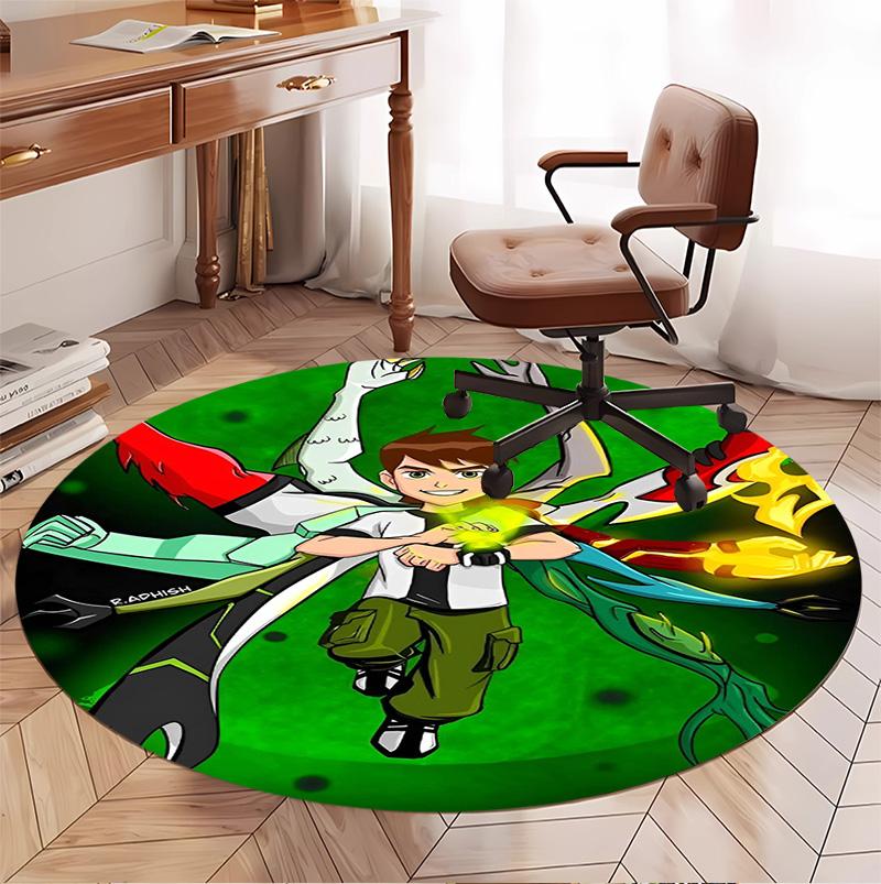 Ben 10 Cartoon Pattern Round Rug, Indoor/Outdoor Mat, for Picnic, Gameroom, Bedroom, Office, Living Room, Home Decor Carpet, Birthday Gift