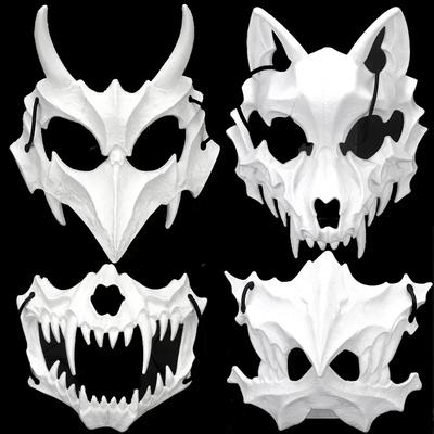 Maska lebky na půl obličeje s dlouhými zuby Démon Kostlivec Design pro Party Halloween Cosplay Kostým Rekvizita Halloweenská Maska