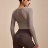 Womens Long Sleeve Yoga Top Mesh Cutout Sportswear Breathable Fitness Tee With High Elasticity