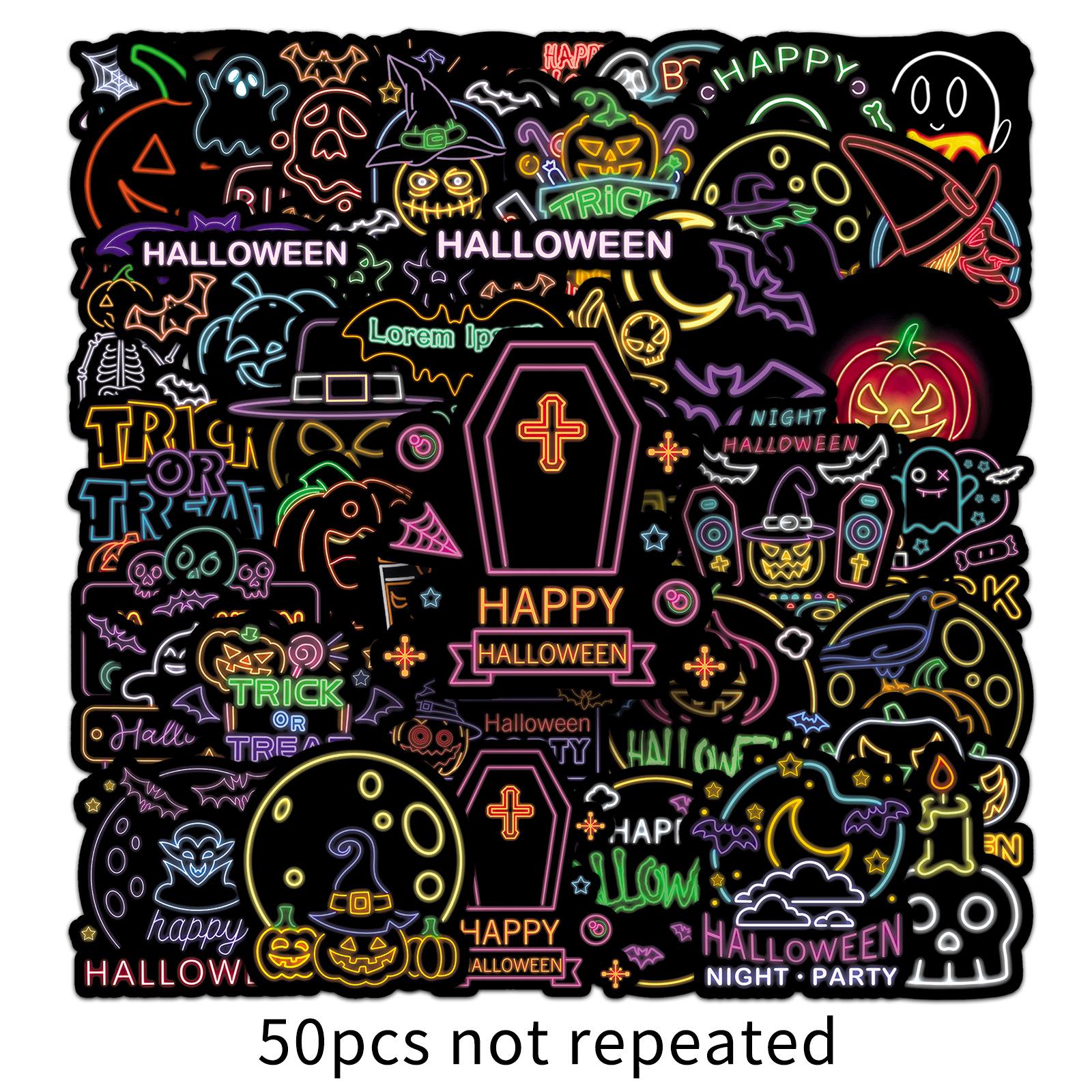 50 Neon Halloween Stickers: Waterproof Decorations for DIY Cards, Notebooks & Bottles