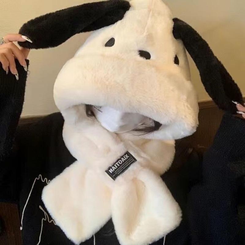 Hat scarf two-piece set cute cartoon big ears puppy winter ear hat integrated cycling warm and wind-resistant