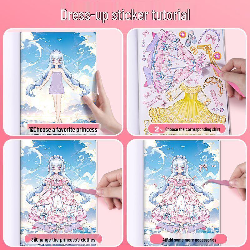 Princess Elsa Dress-Up Stickers: Educational DIY Cartoon Makeup Set for Kids