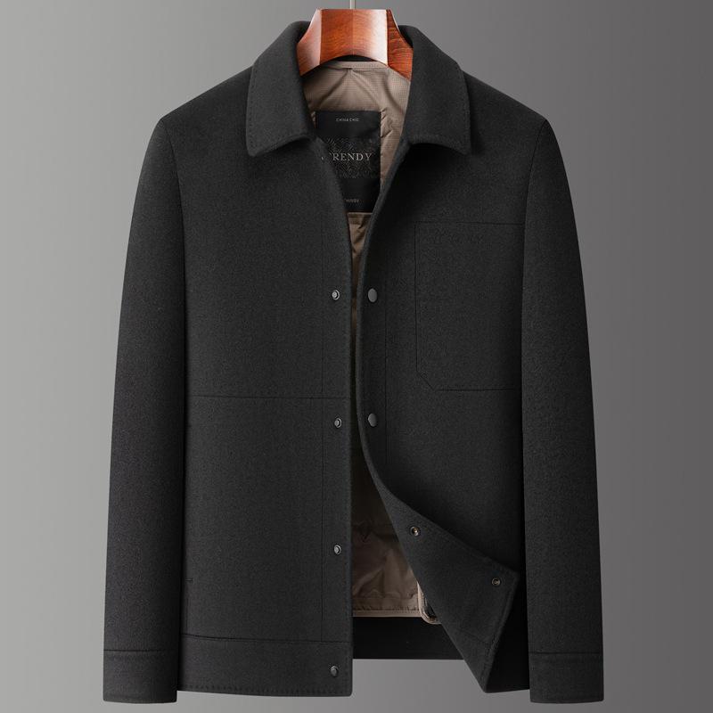 Men's Winter Double-Sided Wool Jacket with Cashmere Lapel and Down Liner - Middle-Aged Dad Style