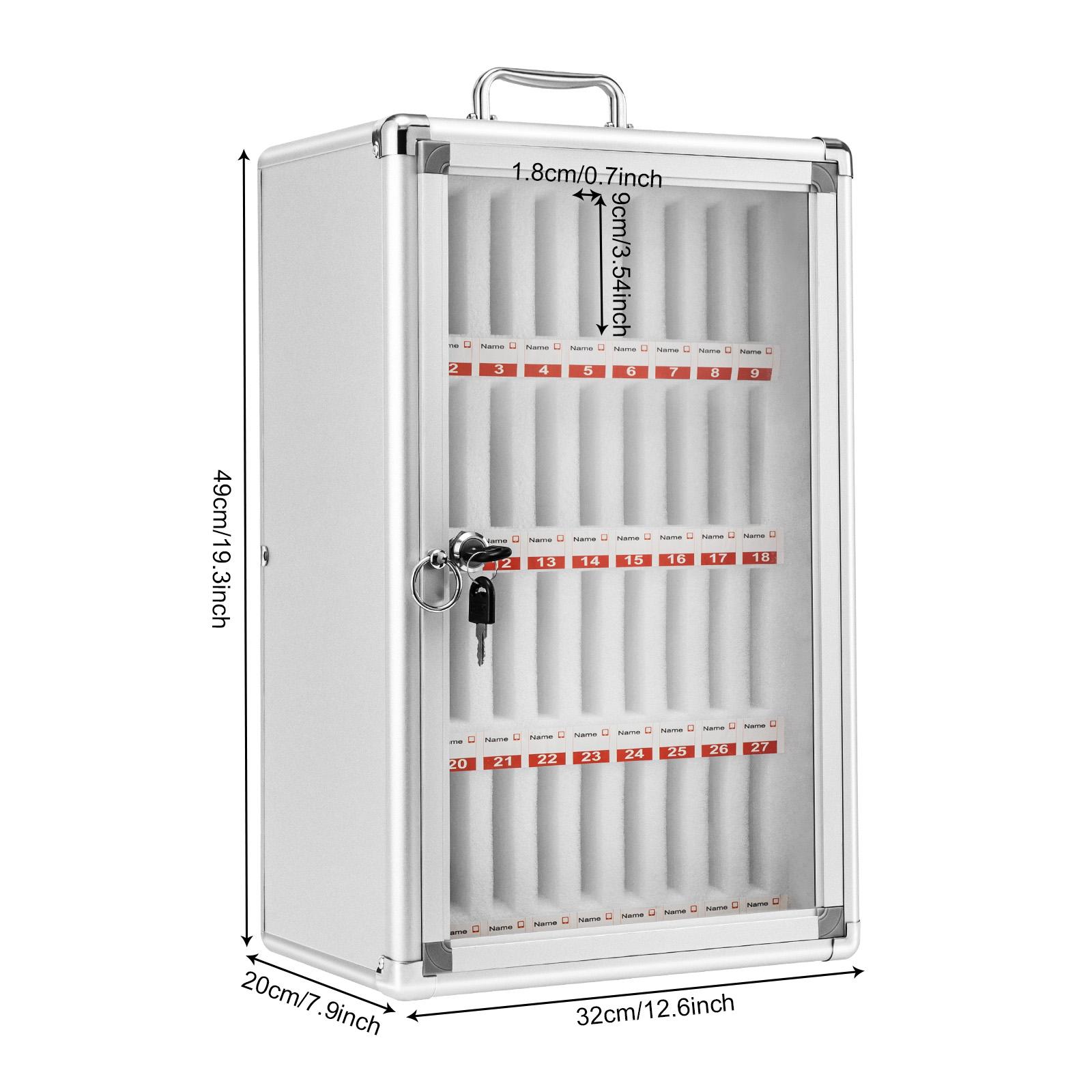 

36 Slots Aluminum Alloy Pocket Chart Storage Cabinet, Wall-Mounted Cell Phone Holder with a Locked, Can be Carried by Hand серебряный