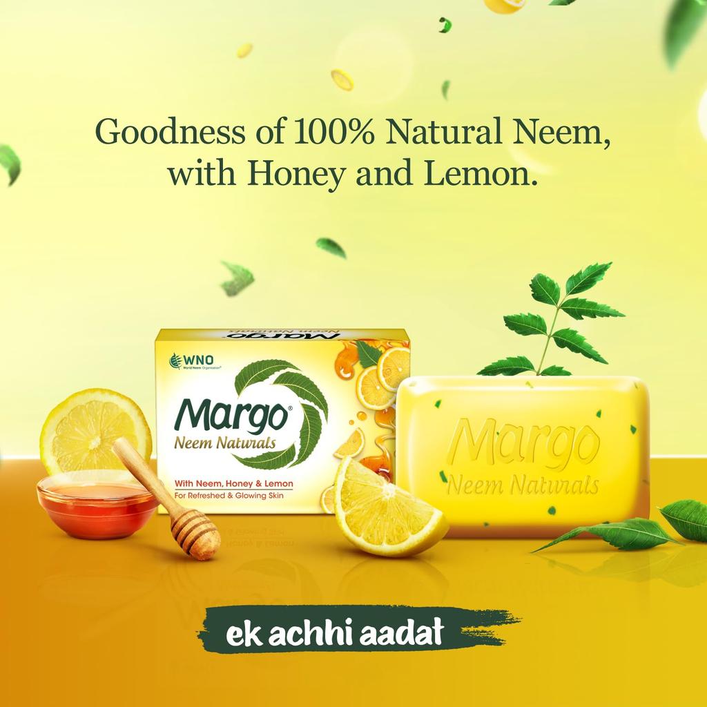 Margo Neem Naturals Soap With Goodness Of 1000 Neem Leaves Honey & Lemon For Glowing Skin (100gm X 5) Pack Of 1