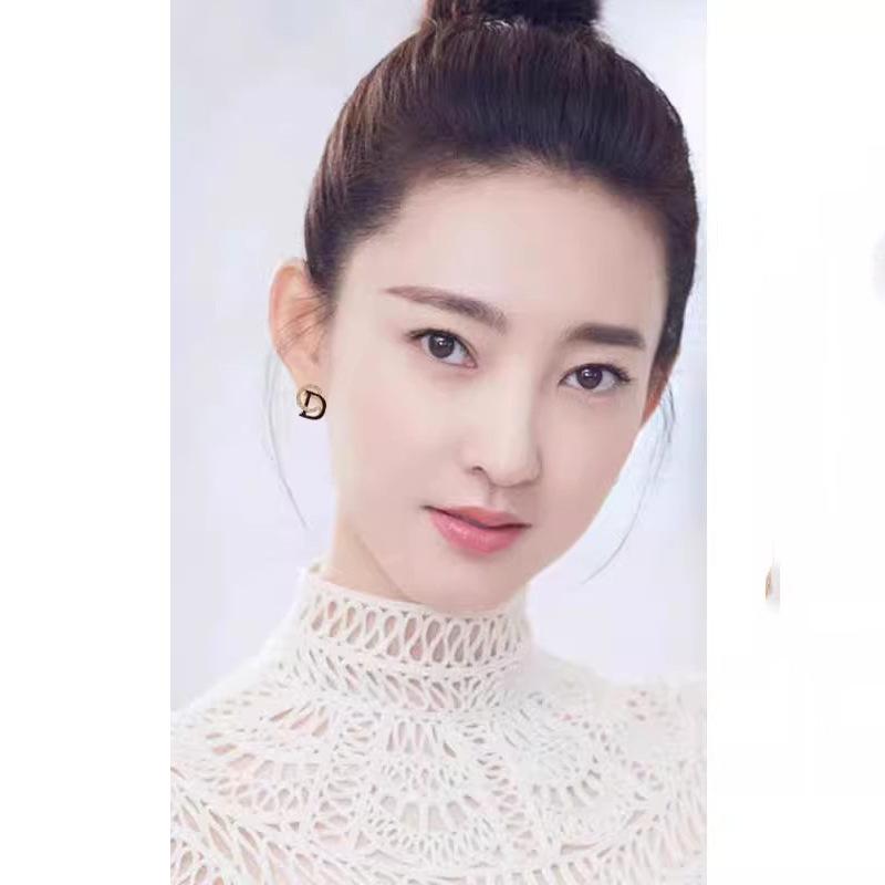 Kolczyki S925 Srebro Perła & Diament Litery - Koreańska Moda Wszechstronne Wkrętki & Wiszące