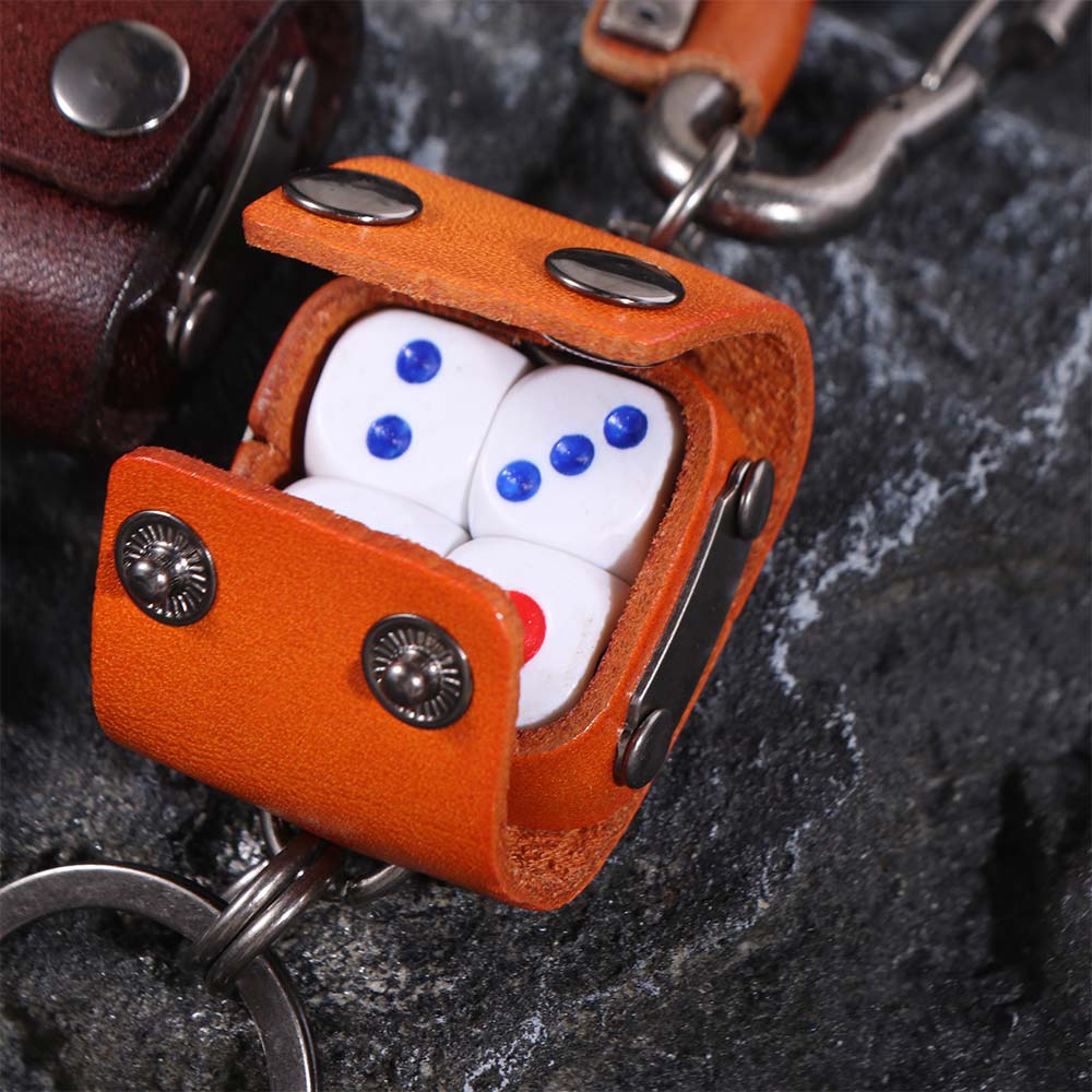 Zinc Zinc Alloy Dice Key Chain Leather Cool Cowhide Key Chain Dice Model Keychain  Female Lady Girl