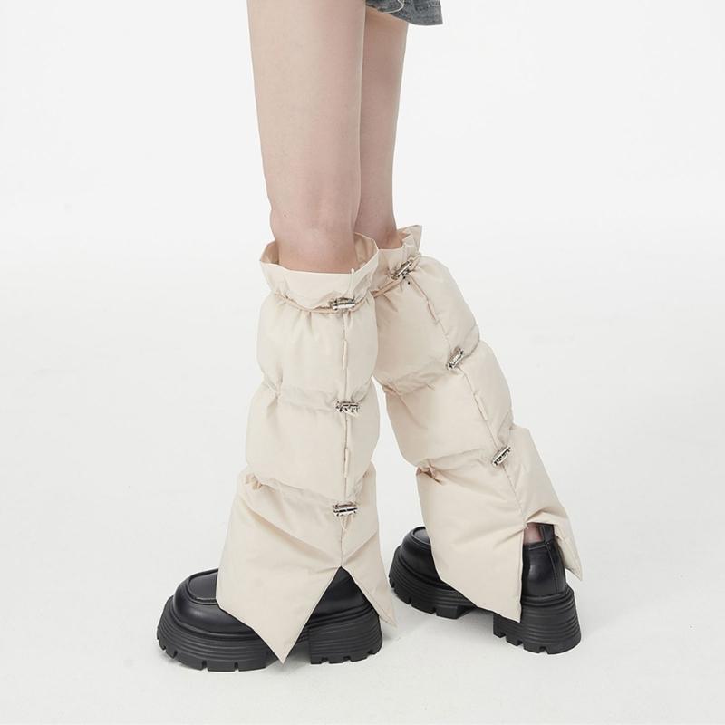 Women Winter Padded Puffer Leg Warmers for Outdoor Work and Sports Adjustable Drawstring Flared Boot Covers Long Socks