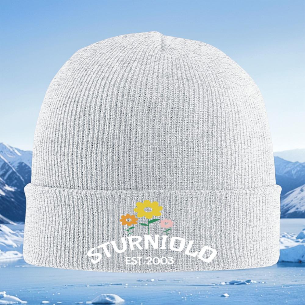 Flowersyelloworangepink On Black Background Men Women Unisex Knitted Hat Beanie Pullover Cap Winter Thermal Warm Christmas Ou