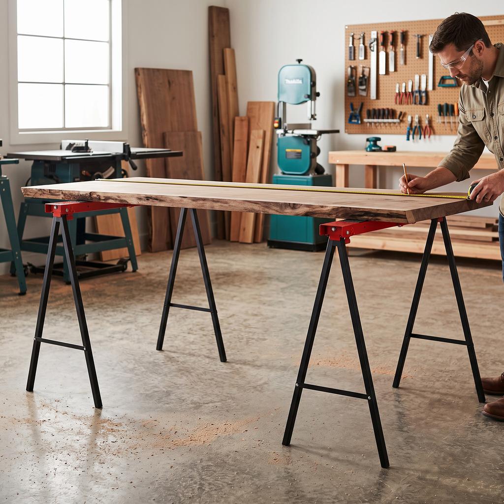 2-Piece set sawhorse, craftsman stand, load capacity up to 250 kg, metal, red