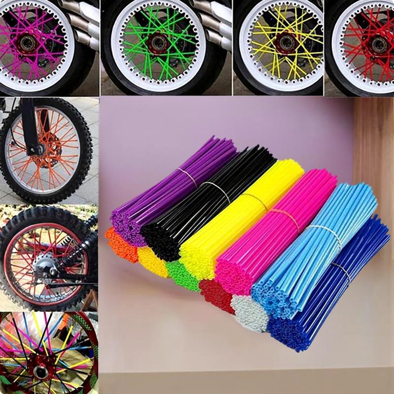 Bicycle Wheel Spoke Protector Wraps, 36/72 PCS, Motorcycle Bike Wheel Rim Cover Kit with Color Rims Skin Trim Covers Pipe