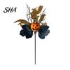 Black Maple Leaf Decor Halloween Flowers Bouquet Decorations, Artificial with Pumpkin Rose Eucalyptus Dried Leaves Flower Stems Floral Stems,